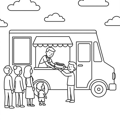 Målarbild: Snabbmat hotdog säljs från food truck