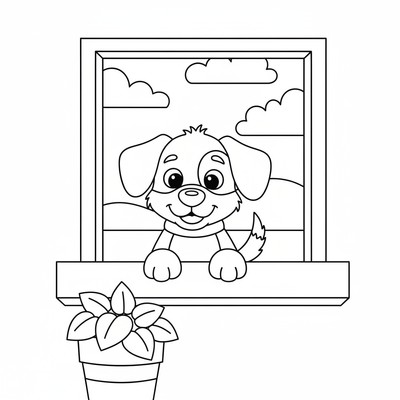 Hund som tittar ut genom ett fönster