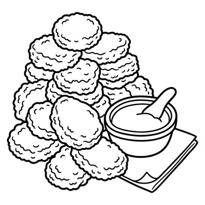 Målarbild: Snabbmat nuggets med dippsås