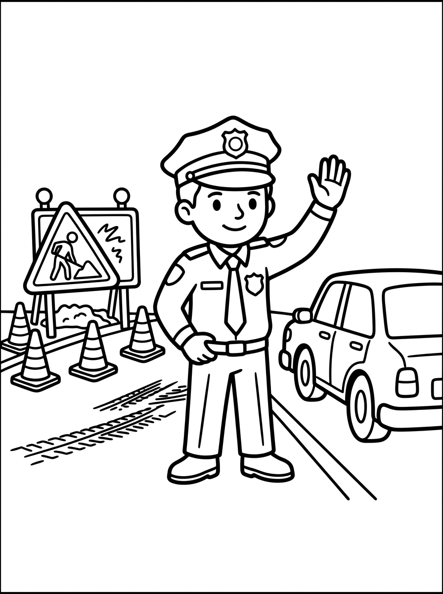 Polis reglerar trafik vid vägbygge