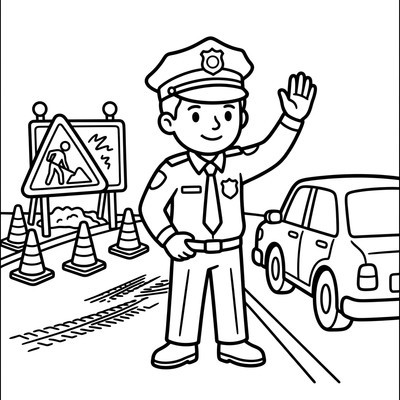 Polis reglerar trafik vid vägbygge