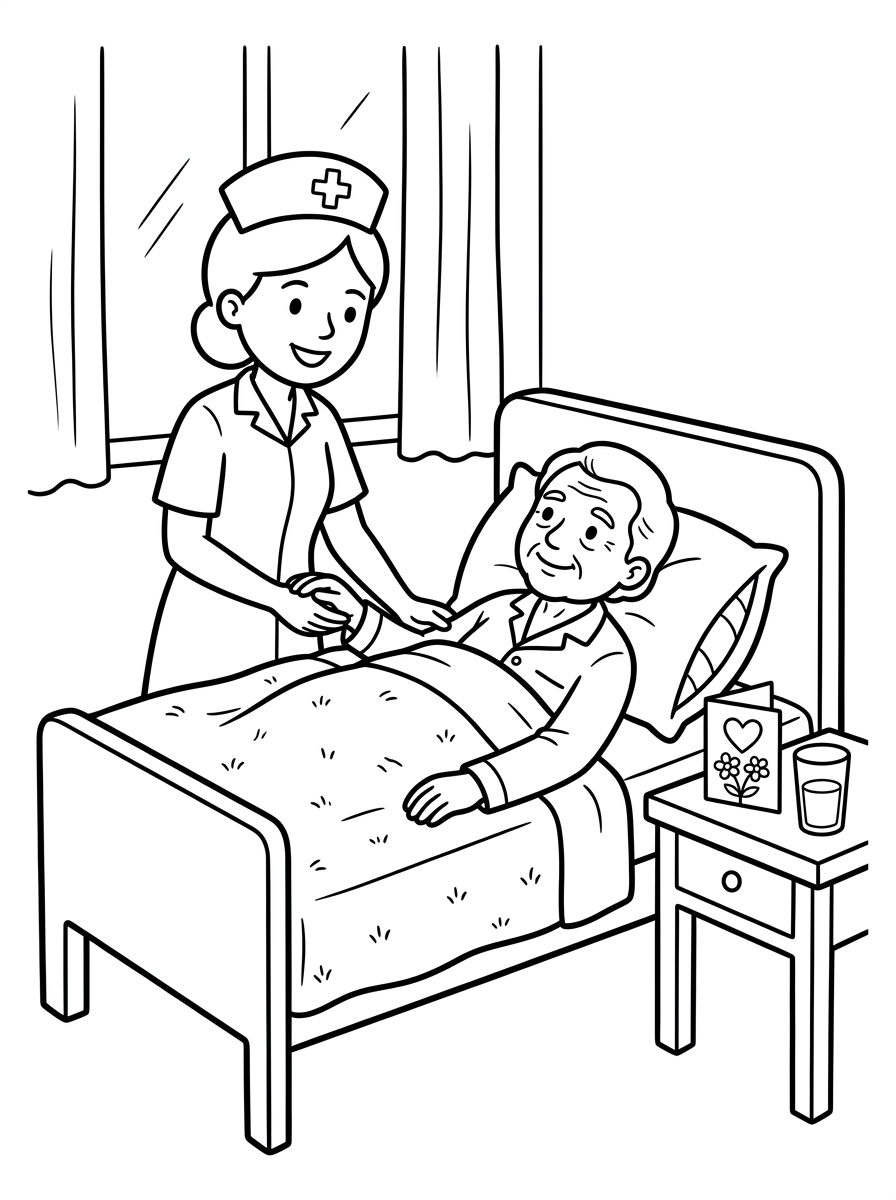 Sjuksköterska tröstar en orolig patient