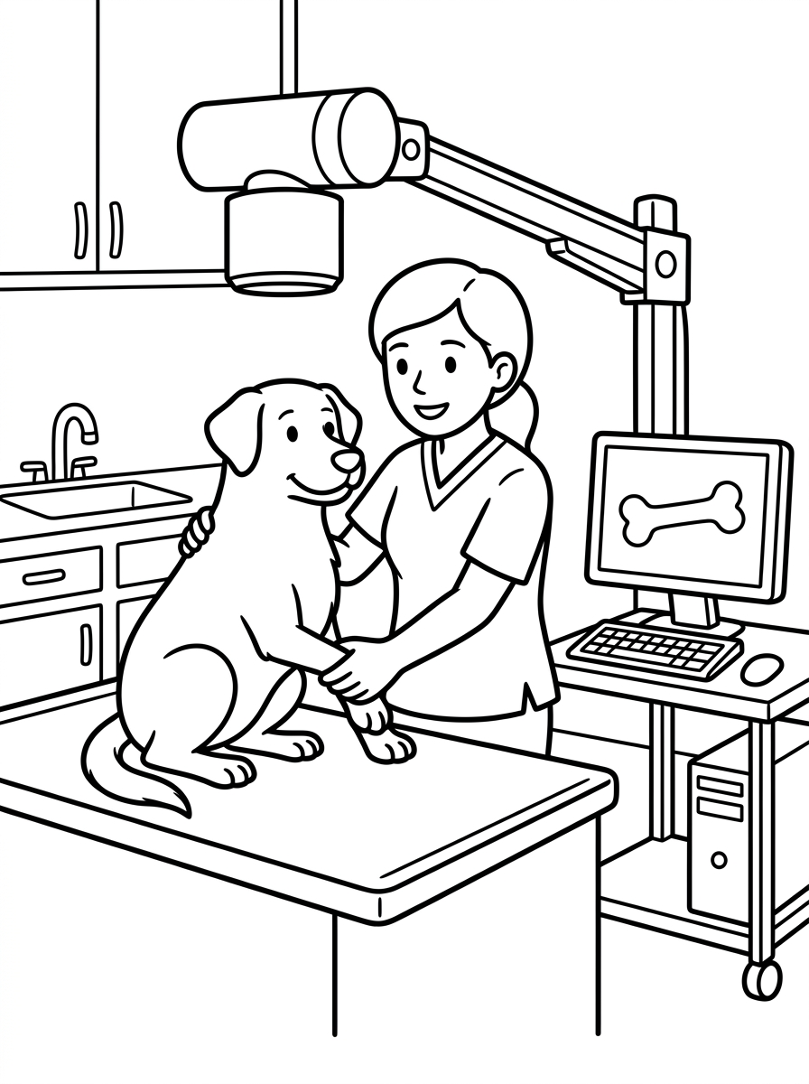 Veterinär röntgar en hunds ben