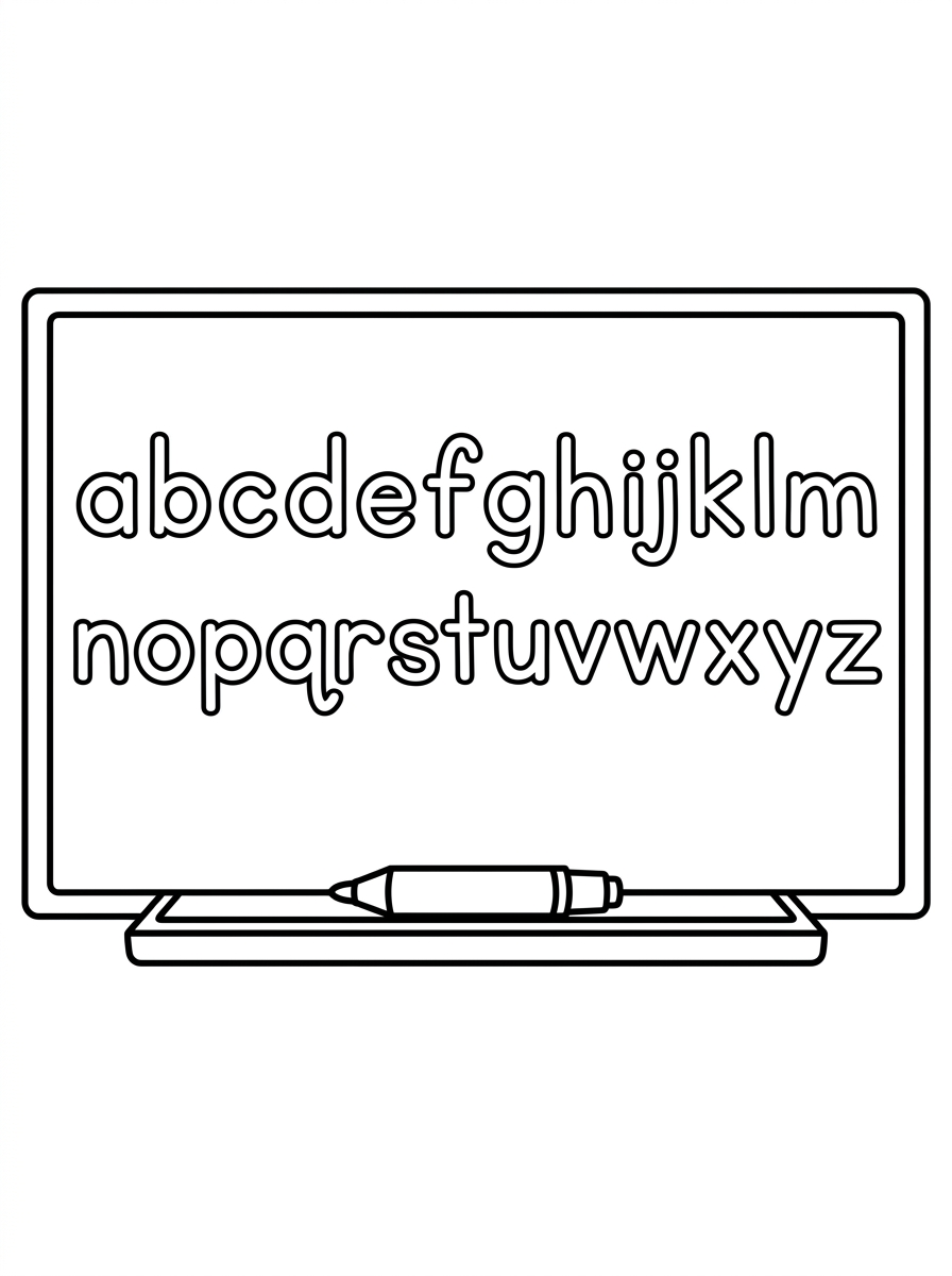 Alfabet skrivet på en whiteboard i klassrummet