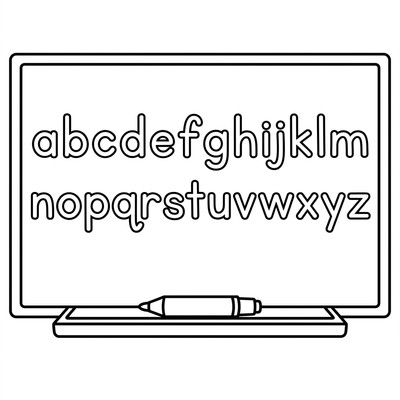 Alfabet skrivet på en whiteboard i klassrummet
