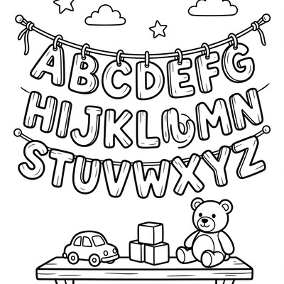 Alfabet dekorerar ett barnrum på väggen