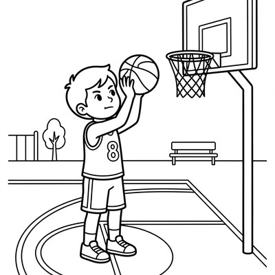 Målarbild: Basketspelare tränar frikast ensam på planen