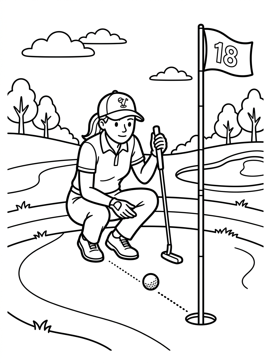 Golfare läser puttlinjen på green