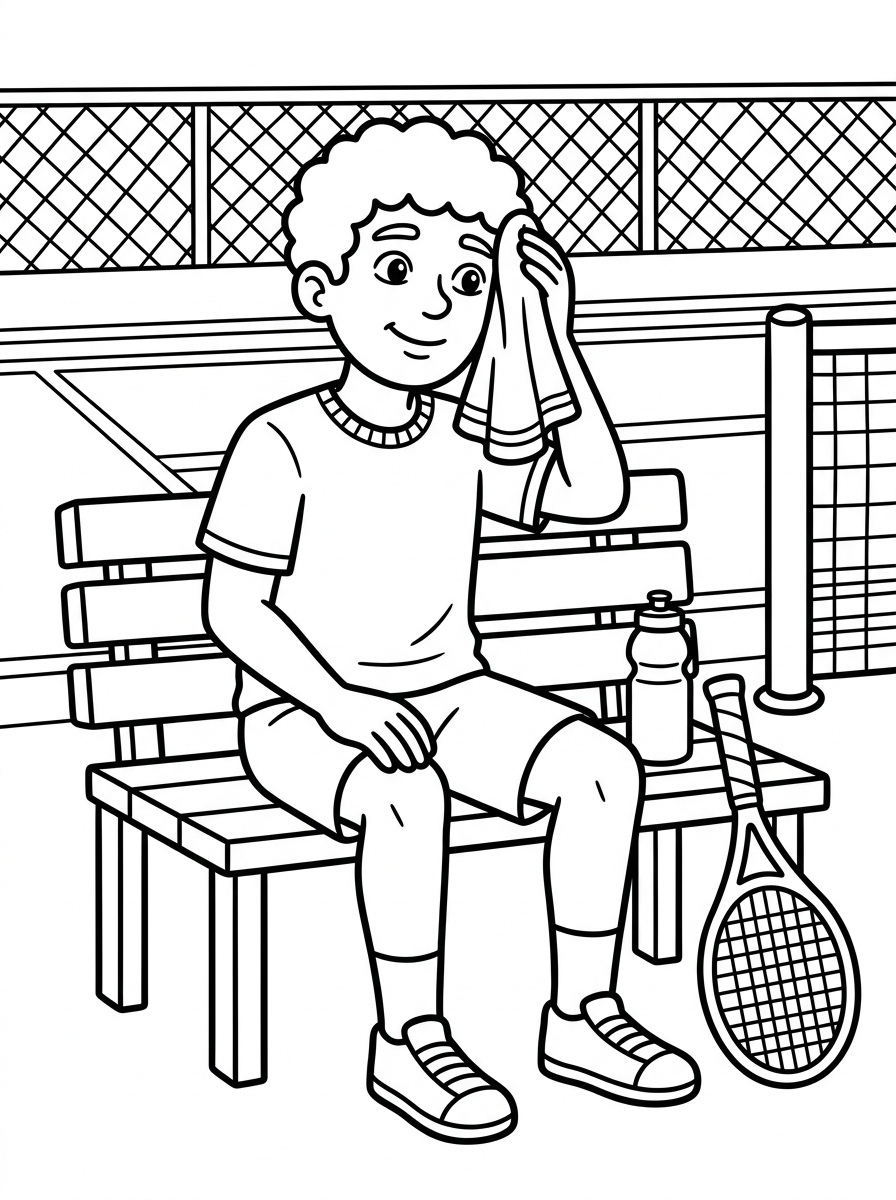Tennisspelare vilar med handduk mellan set