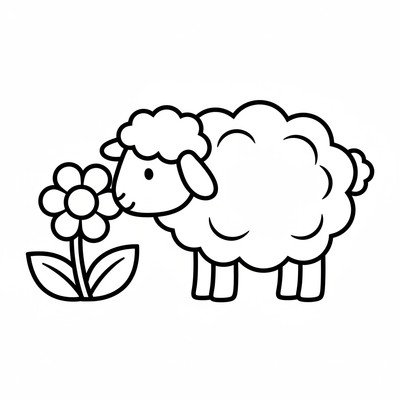 Lamm som nosar på en blomma