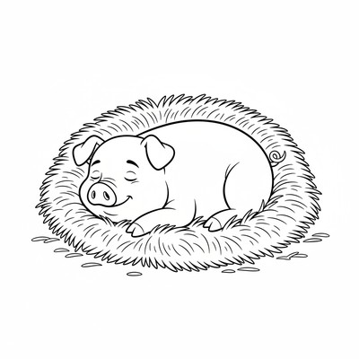 Gris som sover i en halmbädd