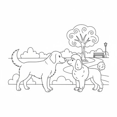 Två hundar som nosar på varandra i en park