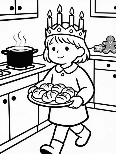 Luciabarn bär fram lussekatter på fat