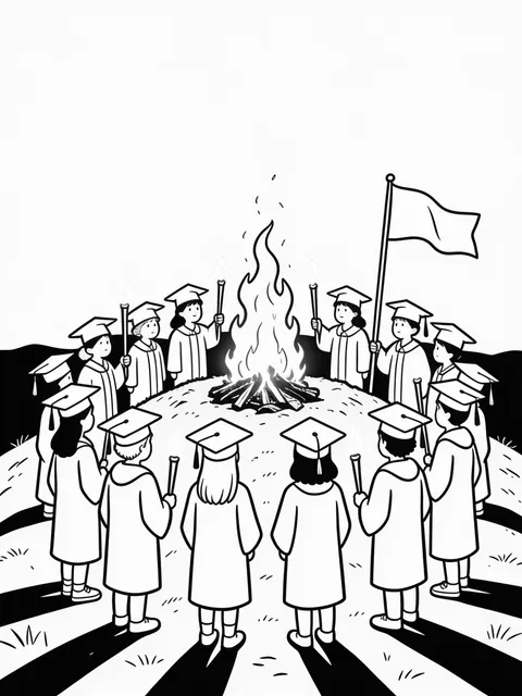 Studenter firar vid Valborgsbål på kulle