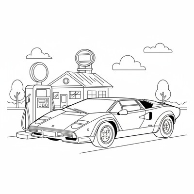 Lamborghini vid bensinstation