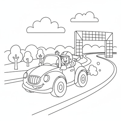 Racerbil i sidovy på bana