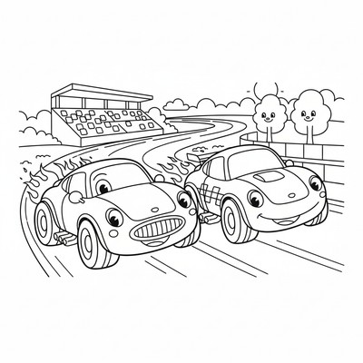 Två racerbilar sida vid sida i kurva