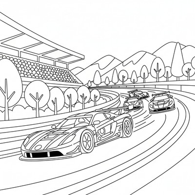 Racerbil i dramatisk kurva med flera bilar bakom