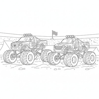 Två monstertrucks sida vid sida