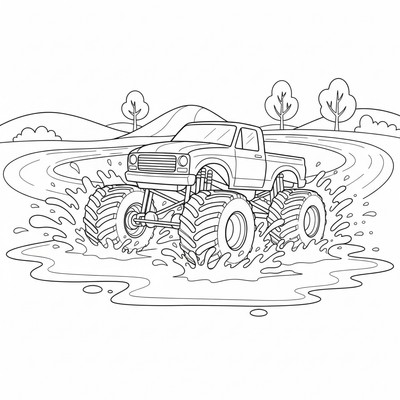 Monstertruck som kör genom lera