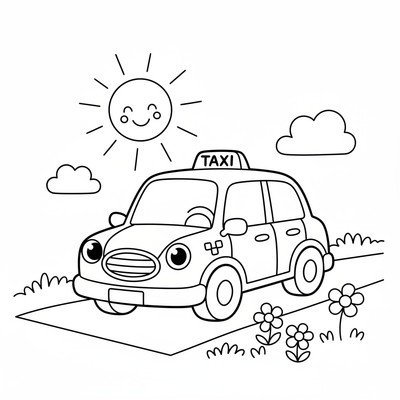 Taxibil parkerad vid trottoar