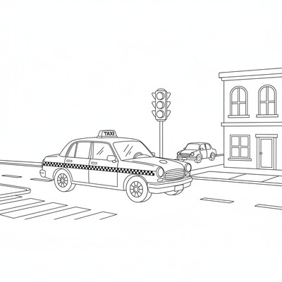 Taxibil som kör genom korsning