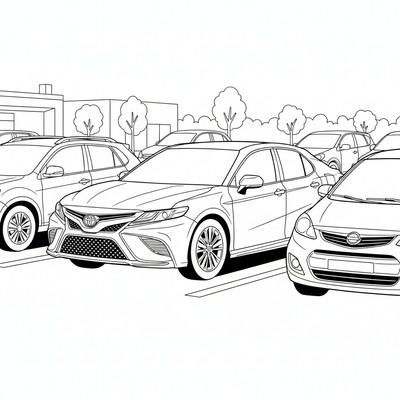 Toyota på parkeringsplats med andra bilar