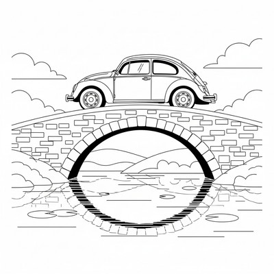 Volkswagen på bro med vatten under