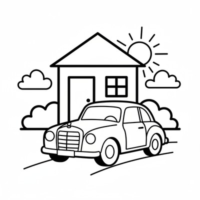 Mercedes parkerad framför ett hus