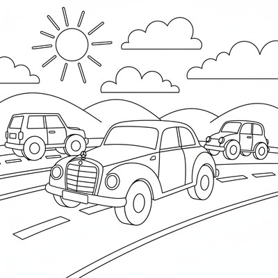 Mercedes på motorväg med andra bilar