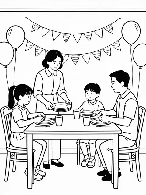 Familjen dukar nyårsfest