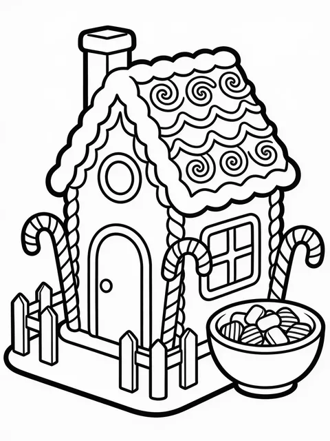 Pepparkakshus med polkagrisstaket