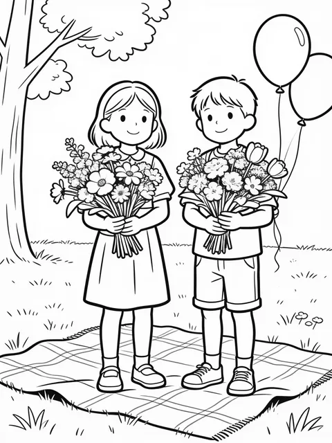 Barn med vårblommor på valborgsfest