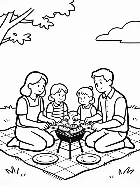 Familj grillar korv på valborg