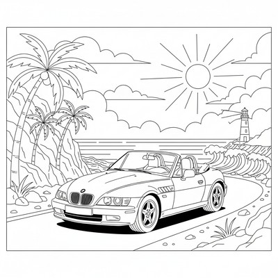 BMW som kör längs havsväg