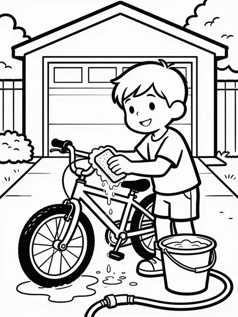Barn tvättar pappas cykel på fars dag
