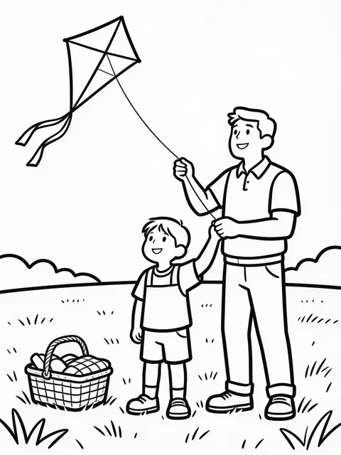 Pappa och barn flyger drake på fars dag