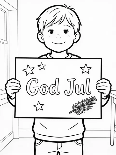 Barn håller julkort med God Jul