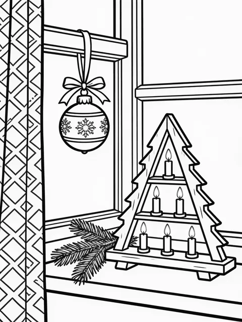 Julkula hänger vid fönsterkarm och ljusstake