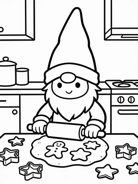 Tomtenisse bakar pepparkakor i köket