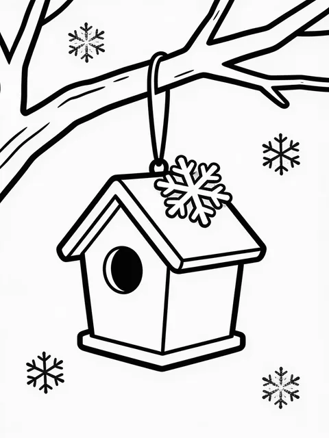 Snöflinga vilar på fågelholkens tak
