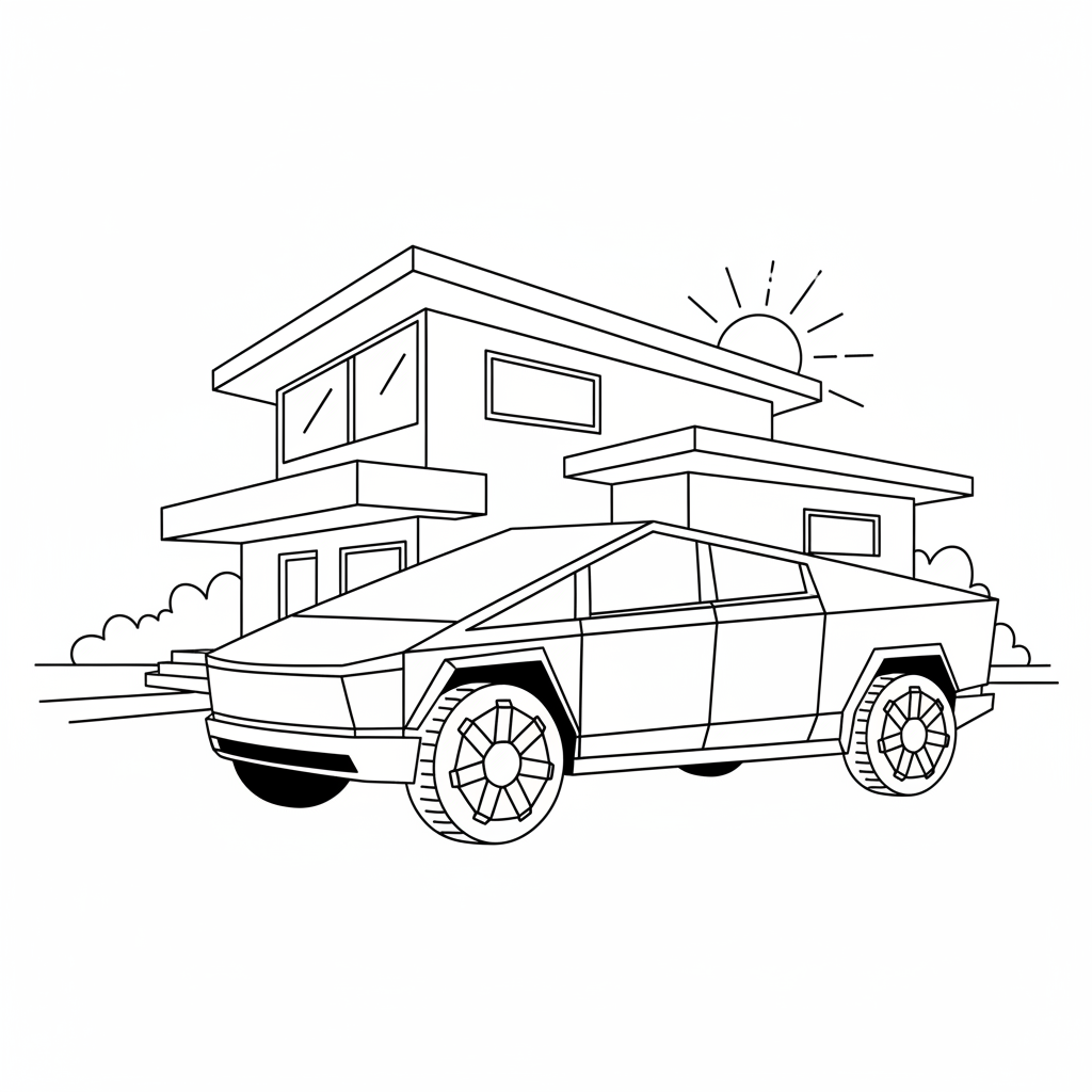 Tesla framför ett modernt hus