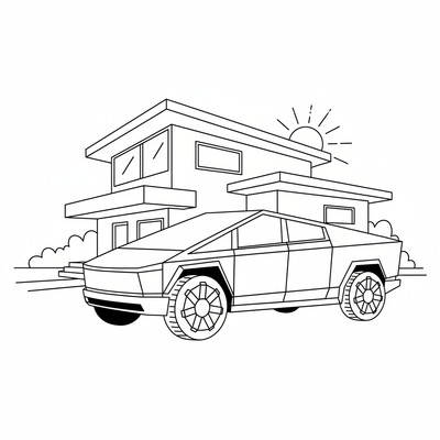 Tesla framför ett modernt hus