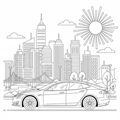 Tesla som kör genom storstad