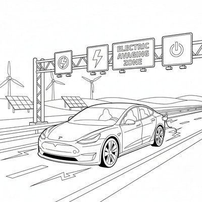 Tesla på motorväg med elskyltar