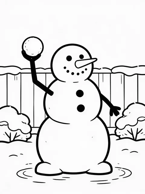 Snögubbe håller en snöboll redo att kasta