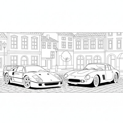 Två Ferraris sida vid sida på gata