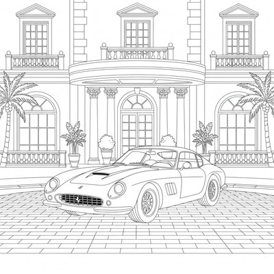 Ferrari framför ett lyxhotell