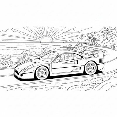 Ferrari som kör längs havsväg