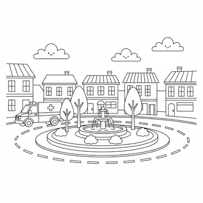 Ambulans parkerad vid en rondell